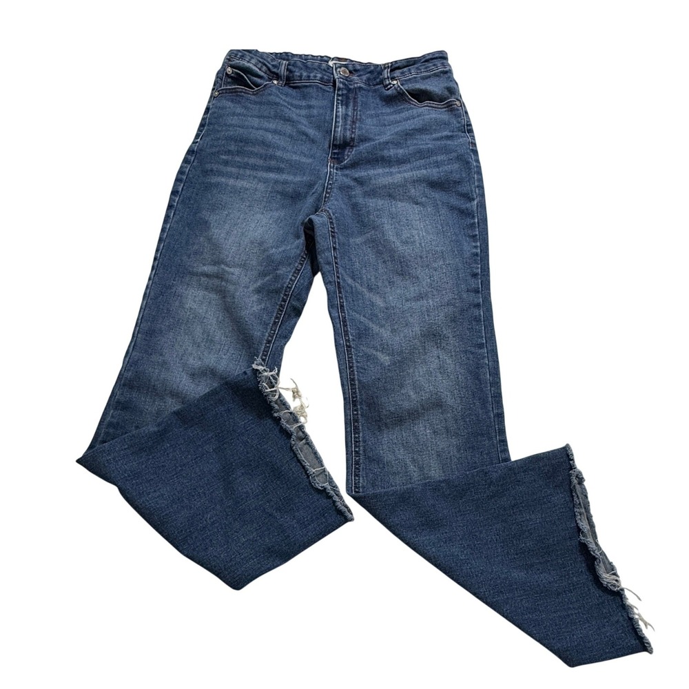 OAT New York Boot Cut Jeans‎ Women 10/30 Blue High Rise Raw Hem Luxury Denim